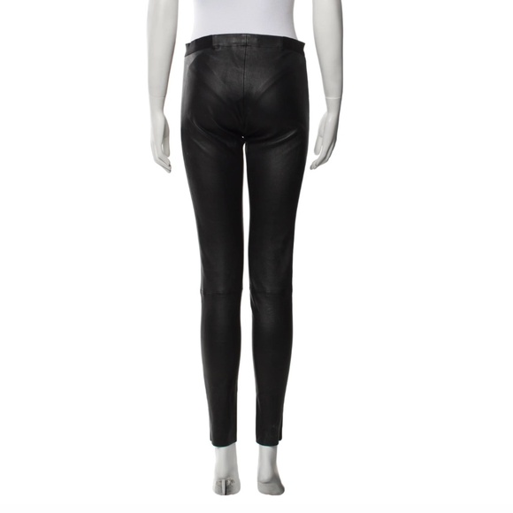 LIKE NEW Alice + Olivia Black, Low Rise,  Front-Zip Lamb Leather Leggings Size 0 - Picture 4 of 12